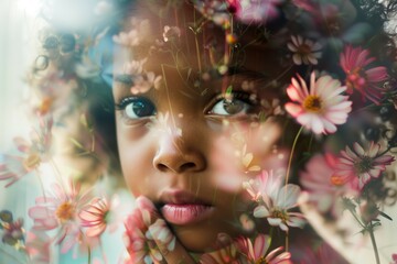 Colorful flowers with blurred background and child face