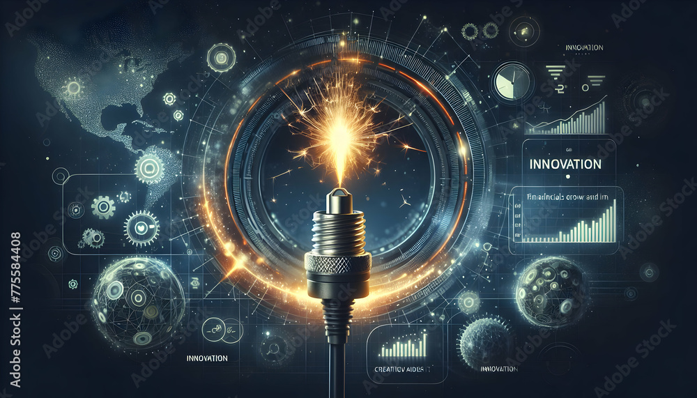 Aufkleber innovation ignition banner with a spark plug igniting symbolizing the spark of business innovation. 