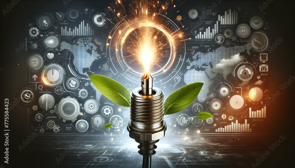 Aufkleber innovation ignition banner with a spark plug igniting symbolizing the spark of business innovation. 