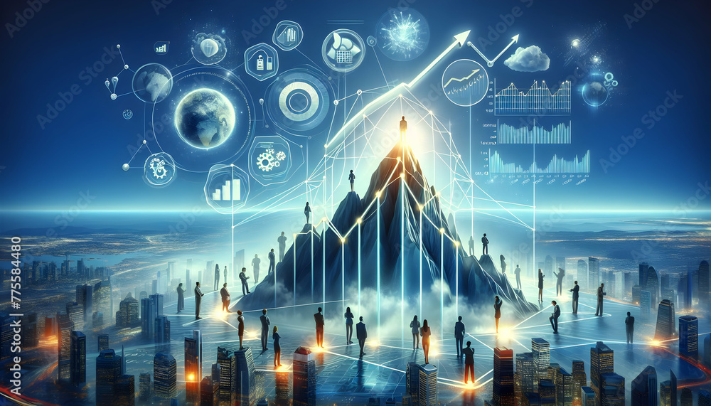 Poster pinnacle of performance banner showing a graph peaking symbolizing top business performance. in fina