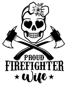 Proud Firefighter Wife Illustration, Fireman Husband Gift Idea from Wifey Stencil, Fire Fighter Shirt Vector, Red Thin Line Clipart, 911 Rescue Cut file