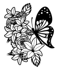 Butterfly in a flower Illustration, Butterfly Clipart, Floral Stencil, Flowers Vector, Insect Cut File 