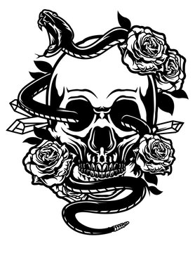 Floral Skull Snake Illustration, Floral Snake Vector, Snake Skull, Floral Skull, Skull Snake Clipart, Skull Snake Cut file, Halloween