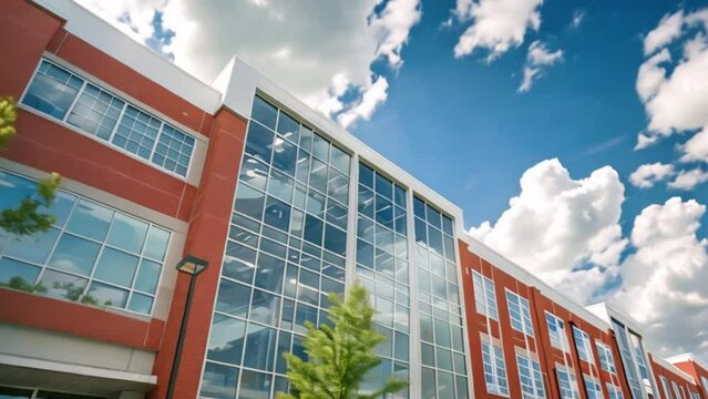 video big and tall school building blue sky and white clouds