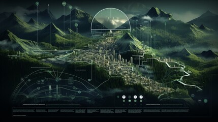 concept artwork of zen house, nature and people in water in the mountains, in the style of illustrated advertisements, data visualization, dark gray and green, the vancouver school, highly detailed fi - obrazy, fototapety, plakaty