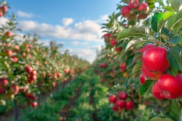 Row of Red Apples Hanging From Tree