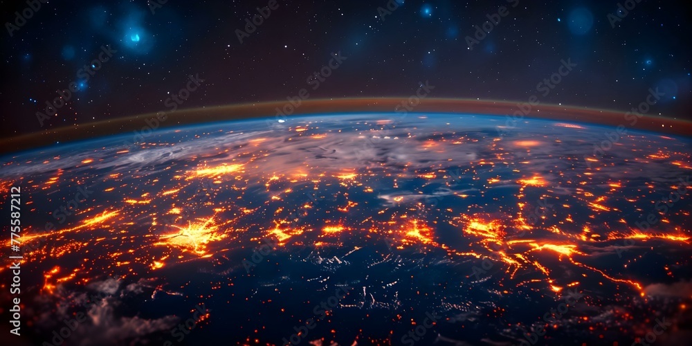 Poster global network nodes connected around earth for internet communication technology. concept internet 