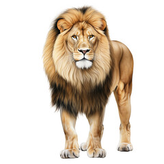 Fototapeta premium A standing male lion watercolor clipart illustration isolated on transparent background