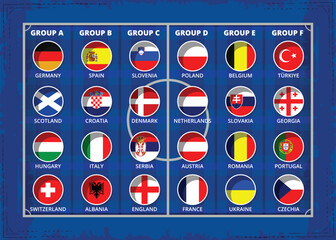 Badges Set of National flag icons for European football championship