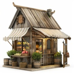 Fototapeta na wymiar 3D Render of a cozy farmers shop with a welcoming atmosphere, on isolated white background, Generative AI