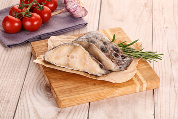 Raw wolffish steak for cooking