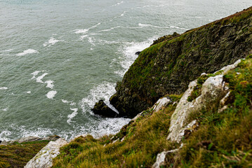 Howth Cliffs, Dublin, Ireland. Cloudy landscape with Ireland coastline and North Sea. Howth Cliffs Walk.