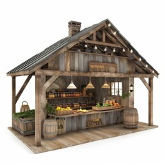 3D Render of a cozy farmers shop with a welcoming atmosphere, on isolated white background, Generative AI