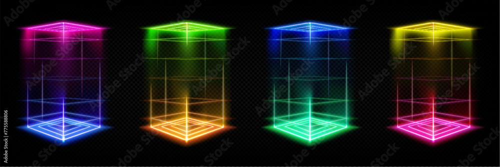 Poster hologram portal with neon light effect for game. magic glow teleport. futuristic tech gradient platf