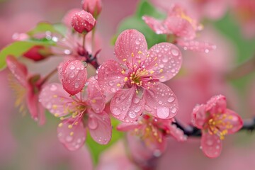 Naklejka premium A close up of a pink flower with droplets of water on it