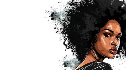 Afro hair African black woman illustration for fashion banner with copy space.  generative ai