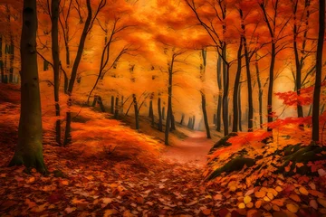 Fotobehang autumn forest in the morning © Haleema