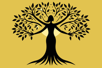 Obraz premium mbark on a journey of whimsy and wonder with this enchanting illustration of a Woman Tree, gracefully extending her branches like hands reaching out to embrace the world