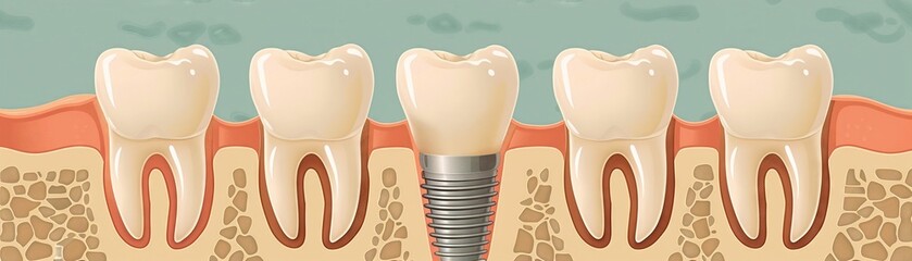 A detailed look at a dental implant and a diagram explaining the procedure - obrazy, fototapety, plakaty