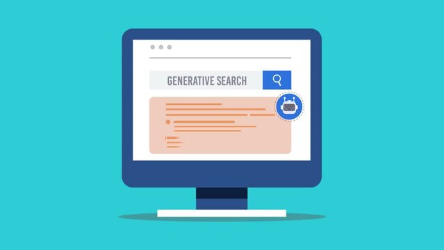 Search generative experience - SGE concept, ai chatbot assistant integrated with search engine to answer user query, business technology conceptual video animation.