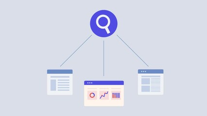 Analytics software tracking business data and collecting information from website and display report on app interface, conceptual business intelligence video animation.