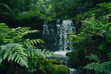Majestic Waterfall Surrounded by Lush Greenery