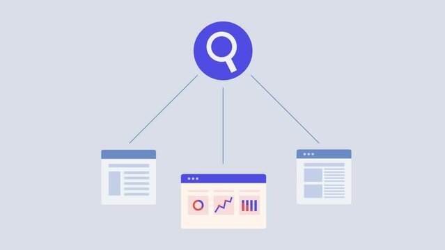 Analytics software tracking business data and collecting information from website and display report on app interface, conceptual business intelligence video animation.