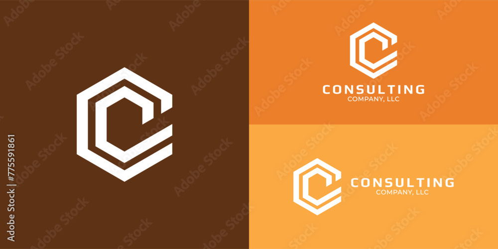 Aufkleber abstract initial hexagon letter c or cc logo in white color isolated on multiple background colors. 