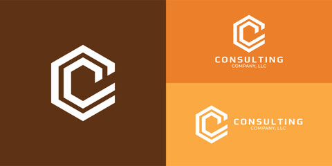 Abstract initial hexagon letter C or CC logo in white color isolated on multiple background colors. The logo is suitable for property and real estate construction company logo icon design inspiration