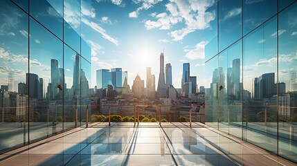 Fototapeta premium Modern city with skyscrapers made of glass reflecting the skyline