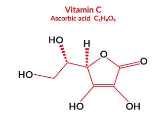 Ascorbic acid (vitamin C), molecular structure formula, suitable for education or chemistry science content. Vector illustration