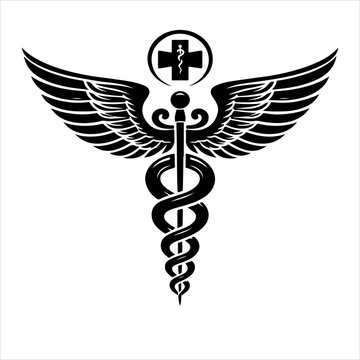 Caduceus health symbol Asclepius's Wand icon black color illustration flat style simple image