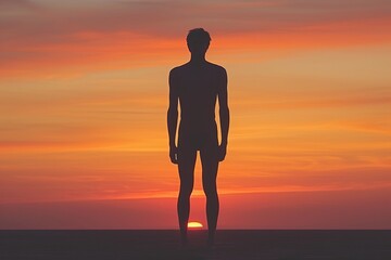 silhouette of a person standing alone on a beach during sunset