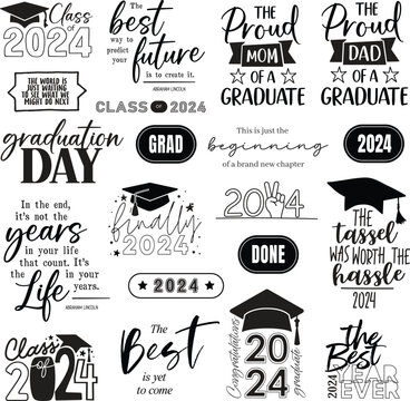 Graduation 2024 Vector Word Art and Quotes Set
