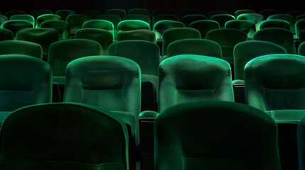 Obraz premium Green soft chairs in the stands of an empty cinema