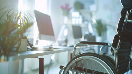 wheelchair in the office and hospital - obrazy, fototapety, plakaty
