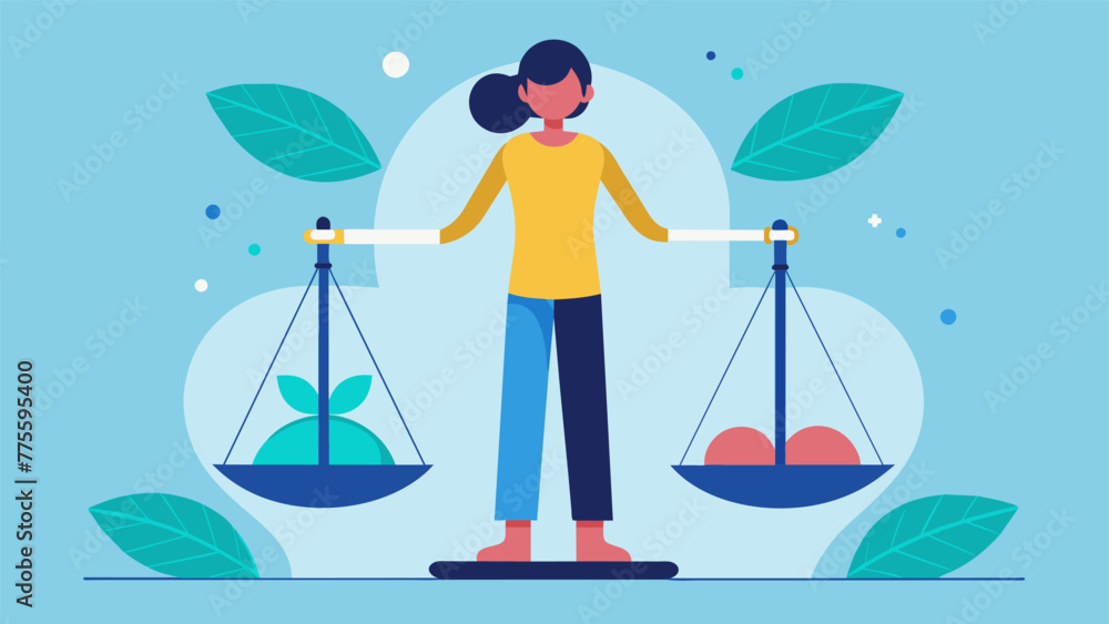 Poster a person standing on a scale with one side representing their inherited personality traits and the o