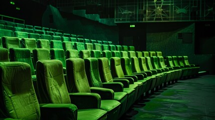 Obraz premium Green soft chairs in the stands of an empty cinema