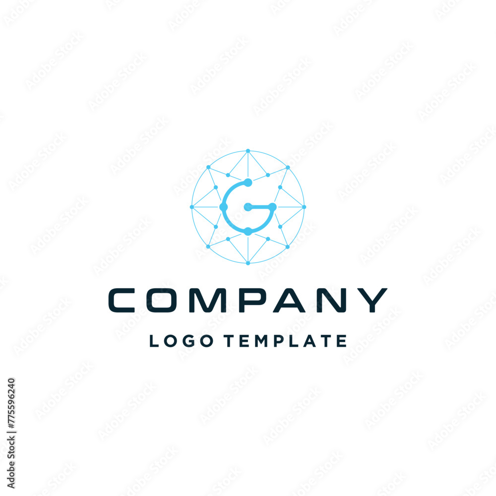 Poster modern initial letter g with dots circular circle digital wire line for futuristic network connectio