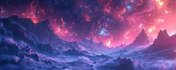 Generate a digital artwork depicting a surreal and vibrant galaxy landscape