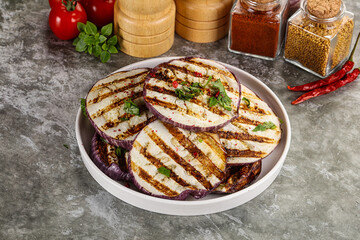Grilled eggplant slices with cilantro