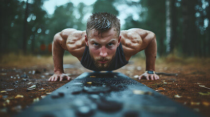 Man doing pushups to build muscles.