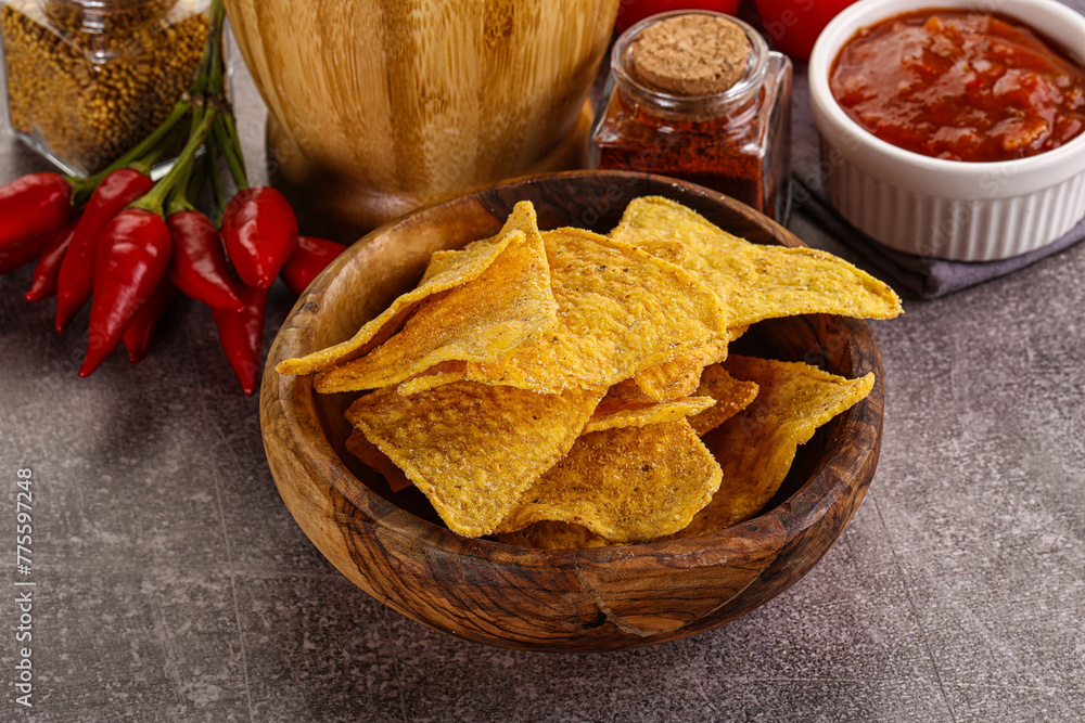 Wall mural mexican corn nachos chips with salsa