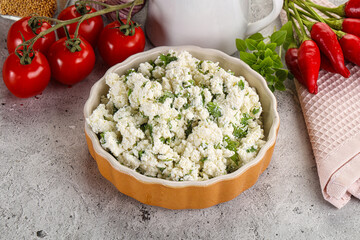 Curd cheese with green herbs