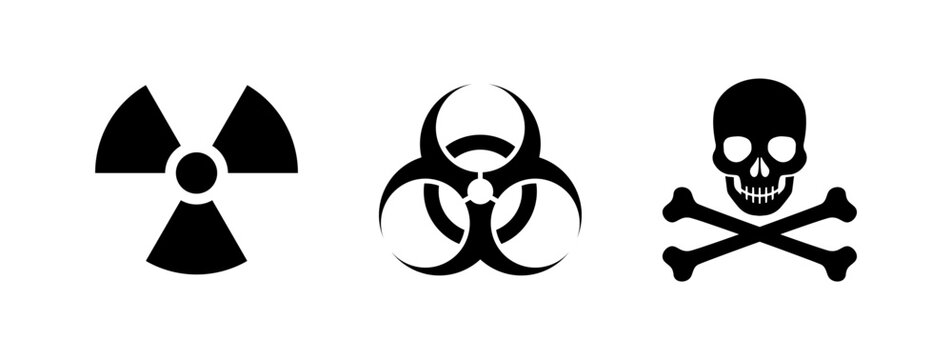 Radiation sign, Biohazard sign, Poison sign vector isolated on white background.