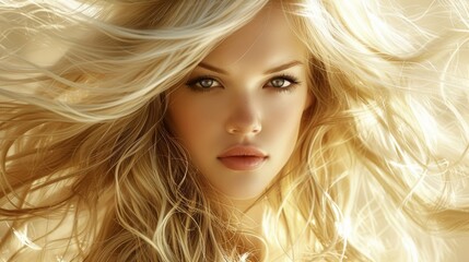 Obraz premium Graceful Blonde Beauty in an Elegant Wind-Swept Pose Generative AI