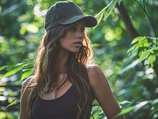 Young contemplative woman portrait in an outdoors setting