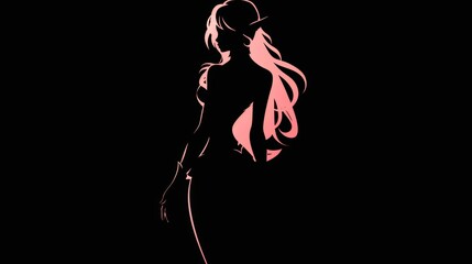 Elegant Pink Elf Silhouette Against a Stark Black Background Generative AI