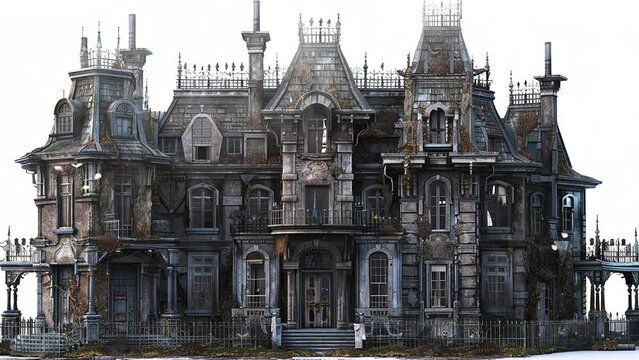 a highly detailed 3d render of a haunted mansion. seamless looping overlay 4k virtual video animation background