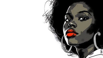 Young black African American woman illustration for fashion banner with copy space.  generative ai